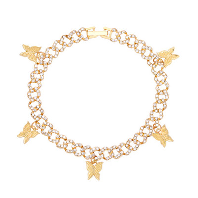 Roz strasuri fluture cubanez zale pentru gleznă pentru femei auriu argintiu metal gros glezna brăţară moda punk bijuterii