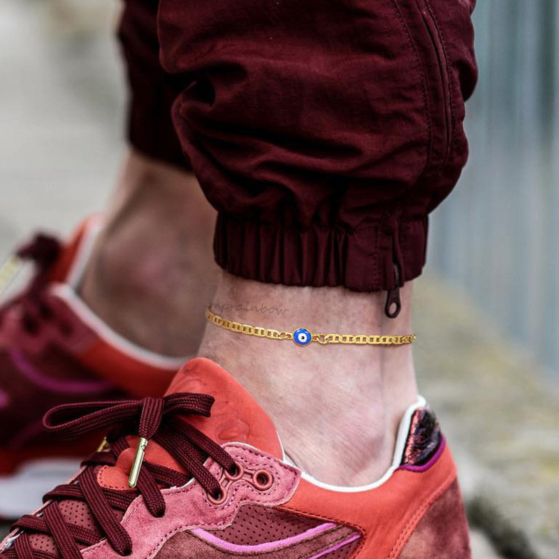 Anklets pentru bărbați, Turkey Evil Blue Eye Anklet. Oțel inoxidabil plat Mariner Link Ancho Chain Bratara glezna, bijuterii femei