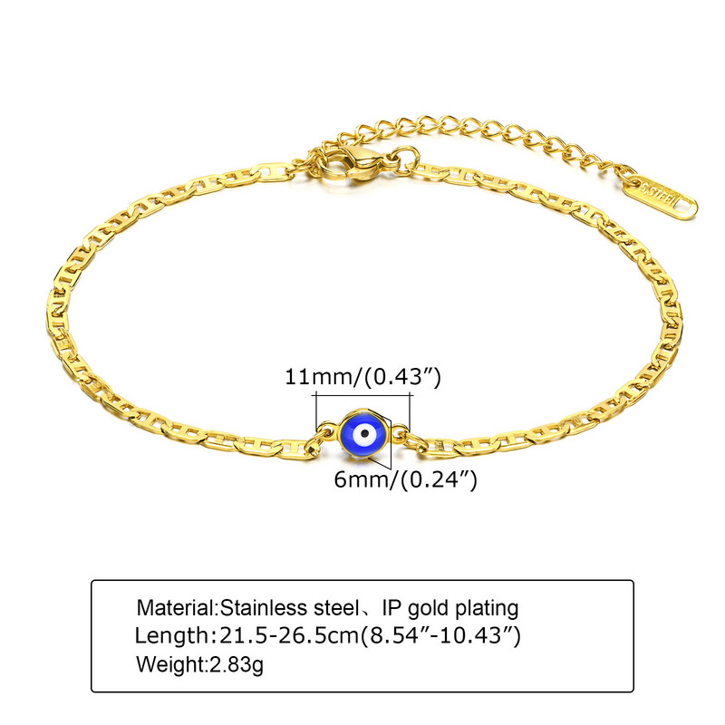 Anklets pentru bărbați, Turkey Evil Blue Eye Anklet. Oțel inoxidabil plat Mariner Link Ancho Chain Bratara glezna, bijuterii femei