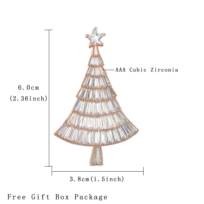 Broșă de pom de Crăciun din zirconiu cubic de cristal CZ pentru femei, broșă de modă de lux strălucitoare, 2 culori disponibile