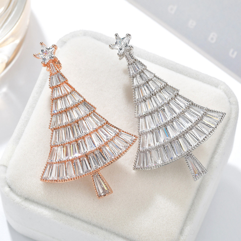 Broșă de pom de Crăciun din zirconiu cubic de cristal CZ pentru femei, broșă de modă de lux strălucitoare, 2 culori disponibile