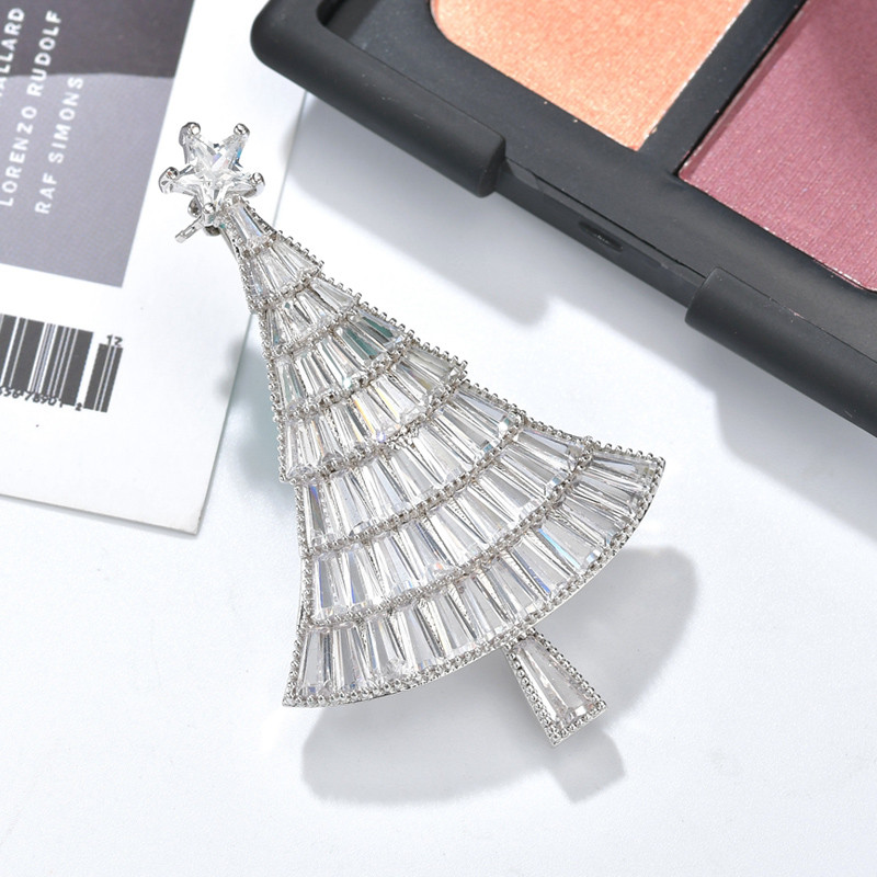 Broșă de pom de Crăciun din zirconiu cubic de cristal CZ pentru femei, broșă de modă de lux strălucitoare, 2 culori disponibile