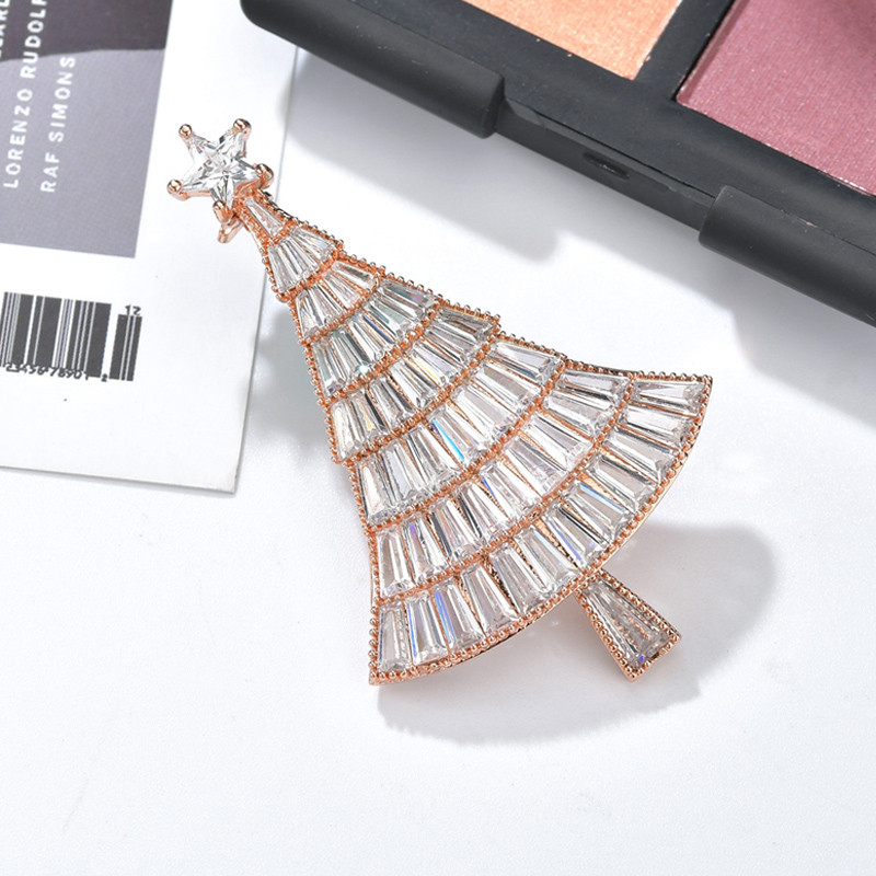 Broșă de pom de Crăciun din zirconiu cubic de cristal CZ pentru femei, broșă de modă de lux strălucitoare, 2 culori disponibile