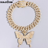 Hip Hop 12mm Bling Iced Out rombusz kubai lánc bokalánc teljes strasszokkal Pave pillangó medál boka karkötő női ékszer