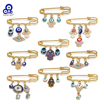 Lucky Eye Fatima Hamsa Hand Blue Turski Evil Eye broš Pin Zlatna boja Legura šarm broš za žene muškarce modni nakit BE102