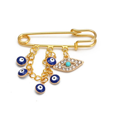 Lucky Eye Fatima Hamsa Hand Blue Turc Evil Eye Broșă Pin Broșă de farmec din aliaj de culoare aurie pentru femei bărbați bijuterii de modă BE102