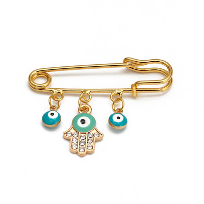 Lucky Eye Fatima Hamsa Hand Blue Turc Evil Eye Broșă Pin Broșă de farmec din aliaj de culoare aurie pentru femei bărbați bijuterii de modă BE102
