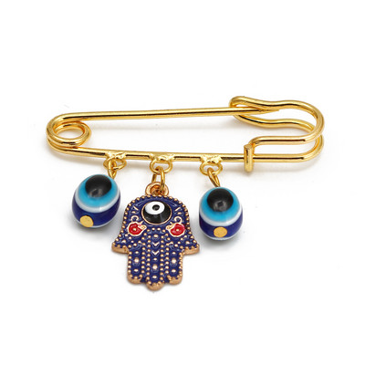 Lucky Eye Fatima Hamsa Hand Blue Turc Evil Eye Broșă Pin Broșă de farmec din aliaj de culoare aurie pentru femei bărbați bijuterii de modă BE102