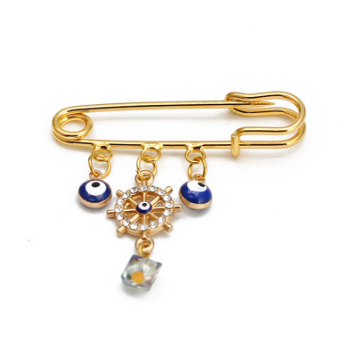 Lucky Eye Fatima Hamsa Hand Blue Turc Evil Eye Broșă Pin Broșă de farmec din aliaj de culoare aurie pentru femei bărbați bijuterii de modă BE102