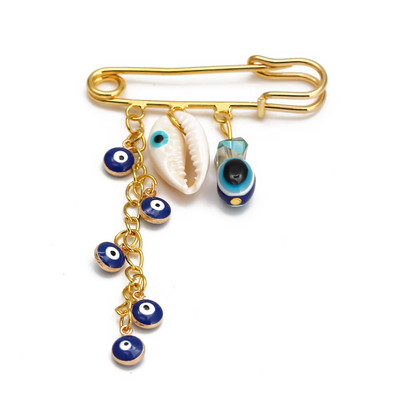 Lucky Eye Fatima Hamsa Hand Blue Turc Evil Eye Broșă Pin Broșă de farmec din aliaj de culoare aurie pentru femei bărbați bijuterii de modă BE102