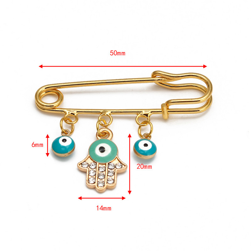 Lucky Eye Fatima Hamsa Hand Blue Turc Evil Eye Broșă Pin Broșă de farmec din aliaj de culoare aurie pentru femei bărbați bijuterii de modă BE102