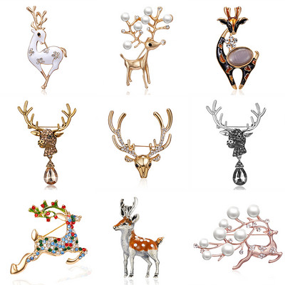 Broșă de căprioară de Crăciun, ren emailat, broșă de căprioară Sika, drăguț, frumos, cu animale, ace, bijuterii de iarnă, ace, cadou de Anul Nou, broșă de guler