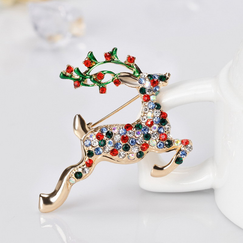Broșă de căprioară de Crăciun, ren emailat, broșă de căprioară Sika, drăguț, frumos, cu animale, ace, bijuterii de iarnă, ace, cadou de Anul Nou, broșă de guler