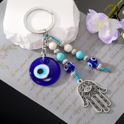 Blue Evil Eye Hamsa mărgele de mână breloc breloc pentru femei bărbați sticlă vintage rotund turcesc ochi Fatima mână ciucuri geanta mașină bijuterii
