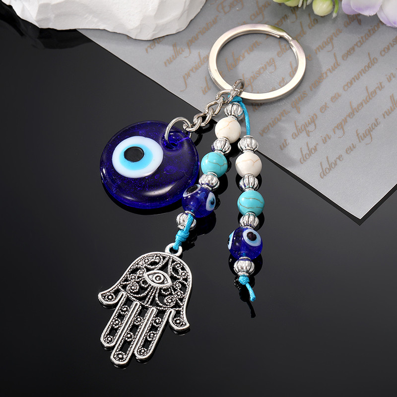 Blue Evil Eye Hamsa mărgele de mână breloc breloc pentru femei bărbați sticlă vintage rotund turcesc ochi Fatima mână ciucuri geanta mașină bijuterii