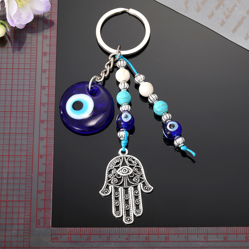 Blue Evil Eye Hamsa mărgele de mână breloc breloc pentru femei bărbați sticlă vintage rotund turcesc ochi Fatima mână ciucuri geanta mașină bijuterii