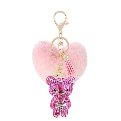 Flanelový medvedík s broskyňovým srdcom, plyšová loptička, prívesok na kľúče, dámska kabelka, doplnky, roztomilý medvedík s broskyňovým srdcom, darček