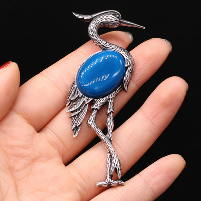Természetes kő brossok Lapis Lazuli daru tűs medálok női esküvők bankett parti bross tűk Ajándék méret 30x80mm
