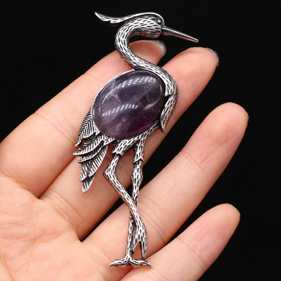 Természetes kő brossok Lapis Lazuli daru tűs medálok női esküvők bankett parti bross tűk Ajándék méret 30x80mm