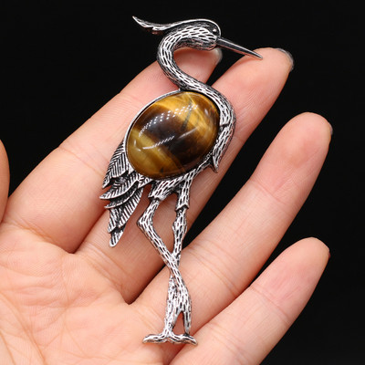 Természetes kő brossok Lapis Lazuli daru tűs medálok női esküvők bankett parti bross tűk Ajándék méret 30x80mm