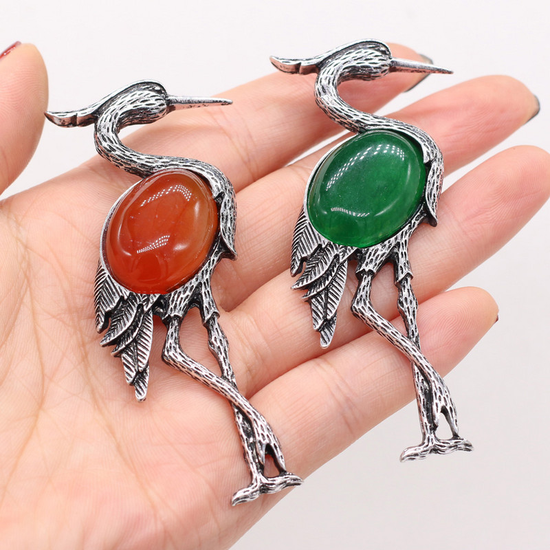 Természetes kő brossok Lapis Lazuli daru tűs medálok női esküvők bankett parti bross tűk Ajándék méret 30x80mm