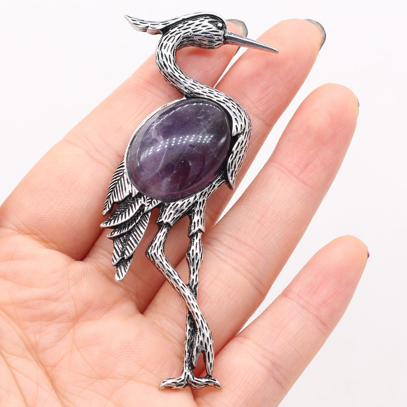 Természetes kő brossok Lapis Lazuli daru tűs medálok női esküvők bankett parti bross tűk Ajándék méret 30x80mm