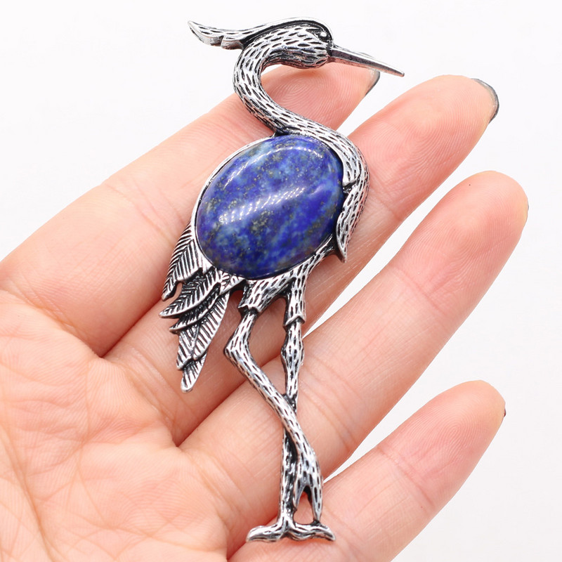 Természetes kő brossok Lapis Lazuli daru tűs medálok női esküvők bankett parti bross tűk Ajándék méret 30x80mm