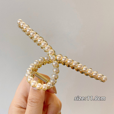 Agrafe mari pentru gheare de păr, din metal, auriu, pentru femei, cleme cu flori de perle, cleme cu gheare cu strasuri, accesorii pentru păr pentru fete.