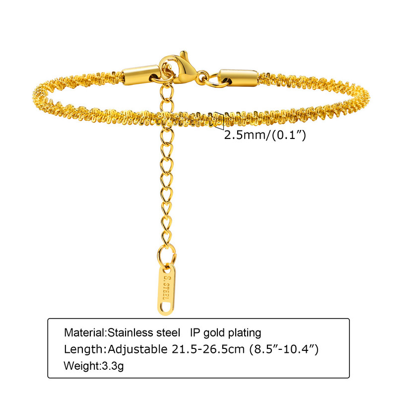 Chic Gypsophila lančić za gležnjeve za žene, novo u zlatnoj boji od nehrđajućeg čelika, sjajni lančić s upletenim karikama s podesivim gležnjačama s žigom