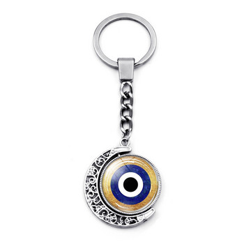 Μπρελόκ Τουρκικά Evil Eye Charms Περιστροφή 360 μοιρών Moon μενταγιόν Τουρκία Evil Eyes Lucky Keychain Τσάντα αυτοκινήτου Βάση δαχτυλιδιού για μπρελόκ