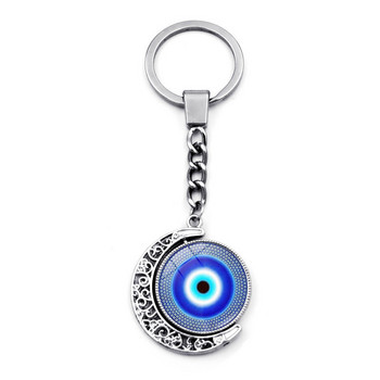 Μπρελόκ Τουρκικά Evil Eye Charms Περιστροφή 360 μοιρών Moon μενταγιόν Τουρκία Evil Eyes Lucky Keychain Τσάντα αυτοκινήτου Βάση δαχτυλιδιού για μπρελόκ