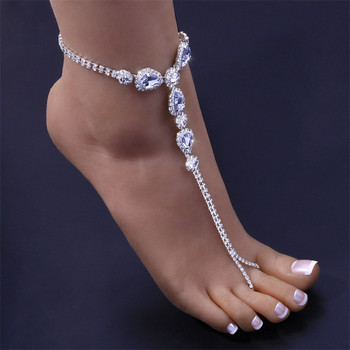 Huitan Hot Trend Rhinestone Toe Loop Anklet за жени Сребърен цвят/Златен цвят Капка вода CZ Гривна за глезена Бижута за боси крака