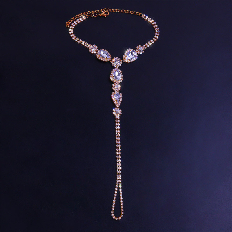 Huitan Hot Trend Strass Toe Loop Toe Loop Bratara pentru femei de culoare argintie/aur de culoare picaturi de apa CZ bratara de glezna descult bijuterii picior