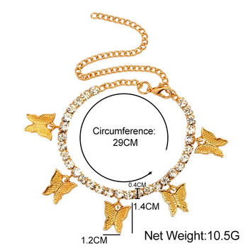 INS Fashion Butterfly Glezen Rhinestone Tennis Chain Foot Chain Jewelry for Women Summer Beach Anklet Butterfy Barefoot Chain