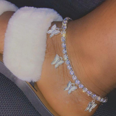 INS Fashion Butterfly bokalánc strassz tenisz lánc láblánc ékszer nőknek nyári strand bokalánc pillangó mezítlábas lánc