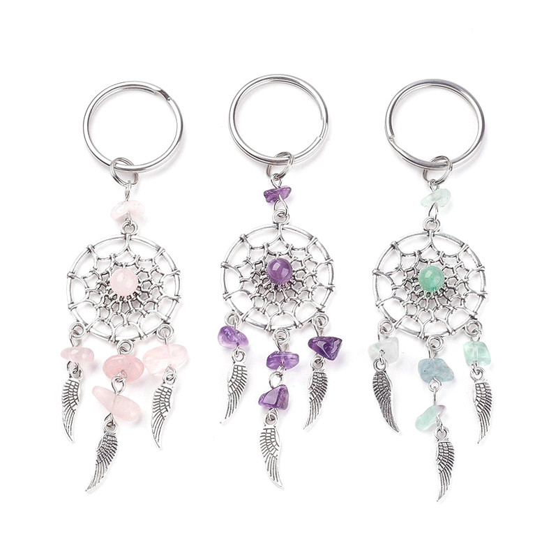 Breloc cu mărgele din piatră naturală boemă Dreamcatcher Femei Bărbați Boho Indians Wing Charms Breloc pe geantă Bibel pentru petrecere Cadou noroc