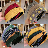 Nasmiješeno lice Traka za kosu s čvorovima Traka za glavu s točkicama za žene Djevojke Proljeće Prugasta karirana cvjetna traka za kosu Modni dodaci za kosu