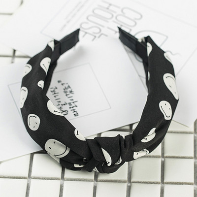 Nasmiješeno lice Traka za kosu s čvorovima Traka za glavu s točkicama za žene Djevojke Proljeće Prugasta karirana cvjetna traka za kosu Modni dodaci za kosu