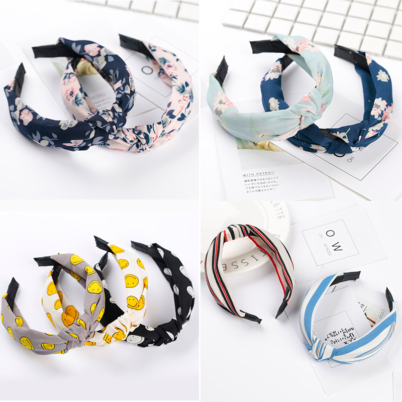 Nasmiješeno lice Traka za kosu s čvorovima Traka za glavu s točkicama za žene Djevojke Proljeće Prugasta karirana cvjetna traka za kosu Modni dodaci za kosu