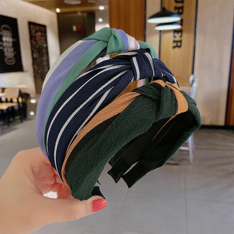 Nasmiješeno lice Traka za kosu s čvorovima Traka za glavu s točkicama za žene Djevojke Proljeće Prugasta karirana cvjetna traka za kosu Modni dodaci za kosu