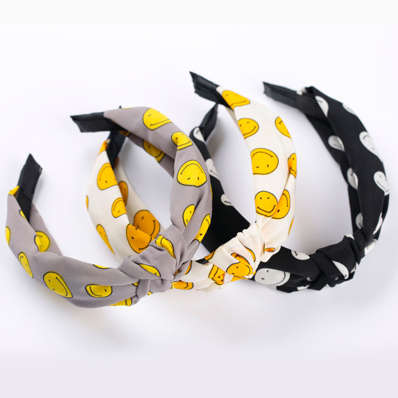 Nasmiješeno lice Traka za kosu s čvorovima Traka za glavu s točkicama za žene Djevojke Proljeće Prugasta karirana cvjetna traka za kosu Modni dodaci za kosu