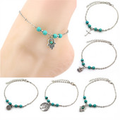 Bohemian Beach Tirkizne narukvice za gležnjeve za žene Ljupke Fatima ruke/drvo/križ privjesak Narukvice za gležnjeve Djevojačke noge Lanac Accesoires