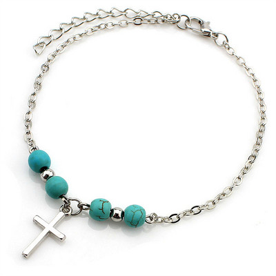 Bohemian Beach Tirkizne narukvice za gležnjeve za žene Ljupke Fatima ruke/drvo/križ privjesak Narukvice za gležnjeve Djevojačke noge Lanac Accesoires