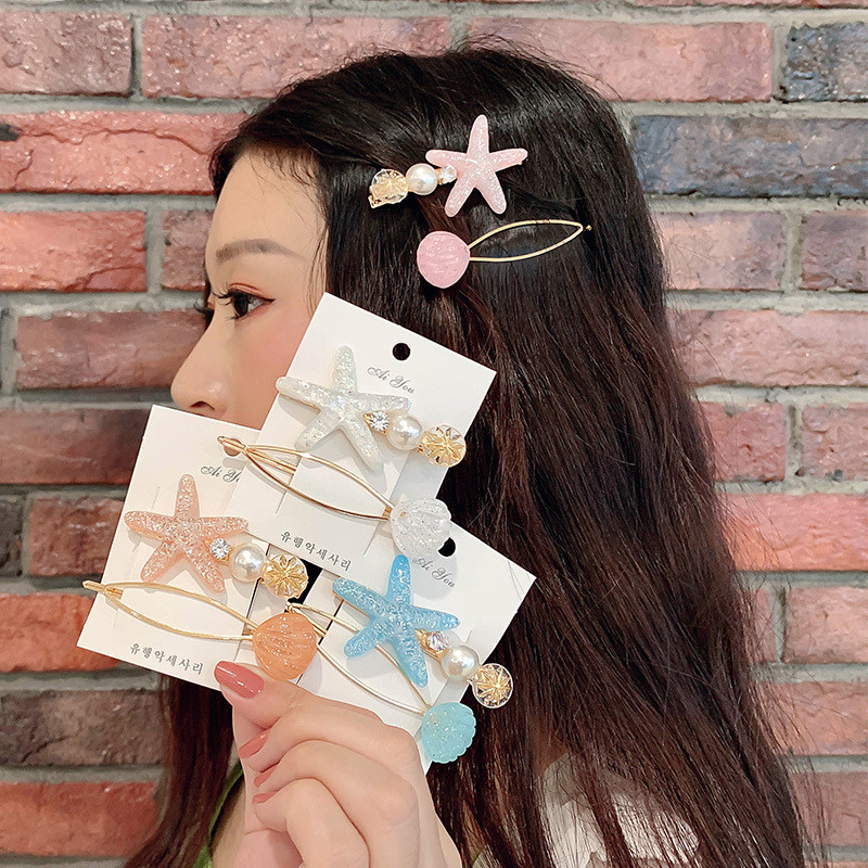 2db/szett Starfish Hajcsat Arany Gyöngy Hajtűk Csípek Barrette Cute Clips Fejdísz tűk Hajfogantyúk Hajkiegészítők Női