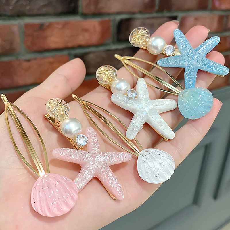 2db/szett Starfish Hajcsat Arany Gyöngy Hajtűk Csípek Barrette Cute Clips Fejdísz tűk Hajfogantyúk Hajkiegészítők Női