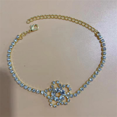 2023 noua moda de culoare argintie elastica 1 randuri bratara glezna lant glezna strasuri bijuterii pentru picioare cristal sandale accesorii