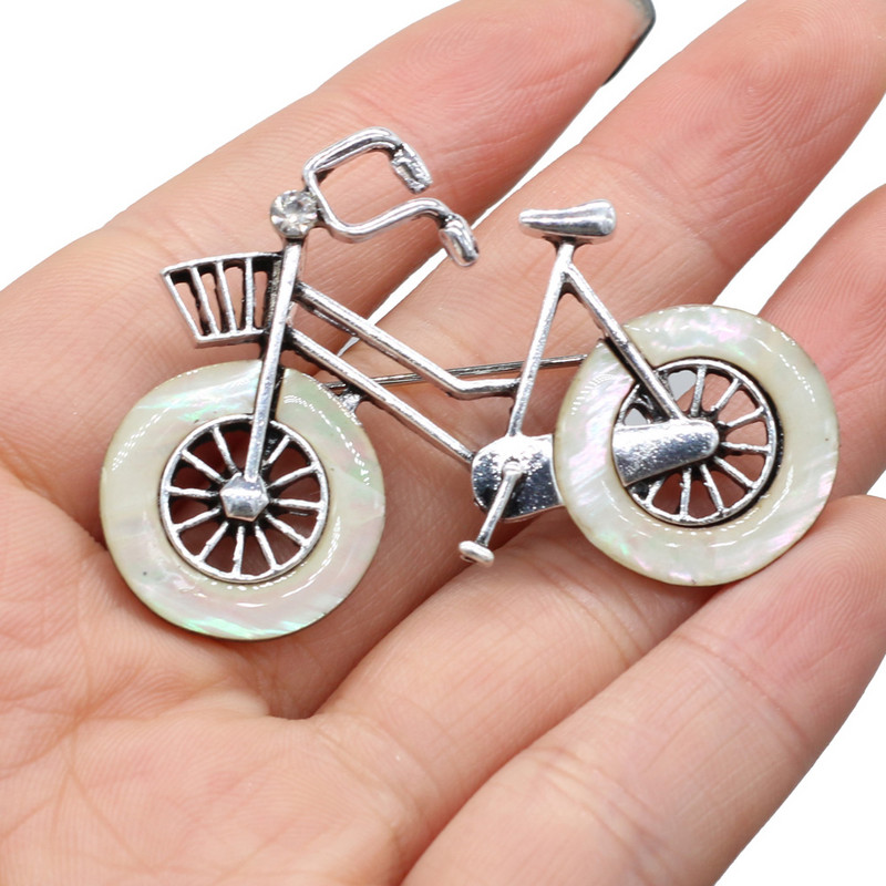 Broșă pentru femei, coajă naturală, în formă de bicicletă, broșă cu pandantiv pentru fabricarea de bijuterii, bricolaj, colier, brățară, haine, cămăși, accesoriu