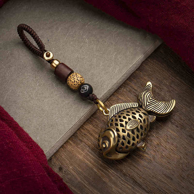 Bakrena riba privjesak za ključeve Vintage mjedena metalna vrpca za sretnu životinju Privjesci za ključeve Prstenovi Privjesci za torbe Ručno izrađene zavjese od pletenog užeta