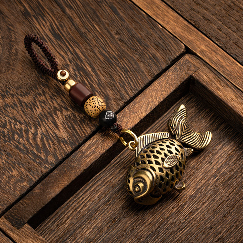 Bakrena riba privjesak za ključeve Vintage mjedena metalna vrpca za sretnu životinju Privjesci za ključeve Prstenovi Privjesci za torbe Ručno izrađene zavjese od pletenog užeta