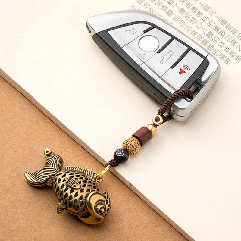 Bakrena riba privjesak za ključeve Vintage mjedena metalna vrpca za sretnu životinju Privjesci za ključeve Prstenovi Privjesci za torbe Ručno izrađene zavjese od pletenog užeta